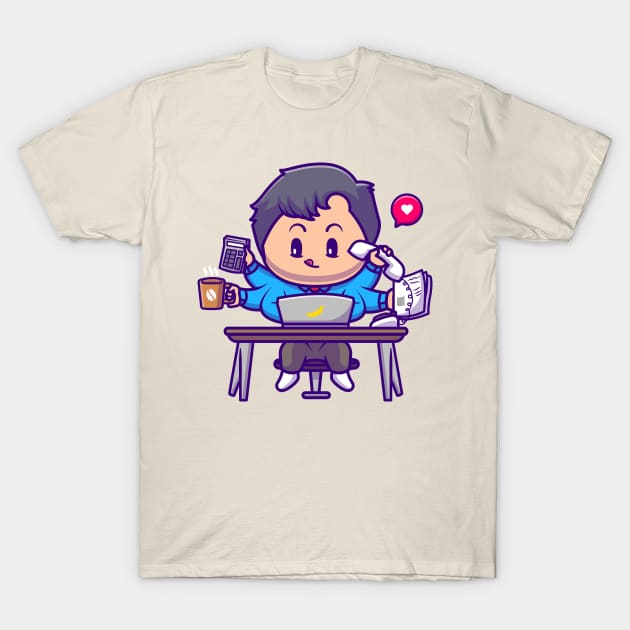 Cute Boy Multitasking Cartoon T-Shirt by Catalyst Labs